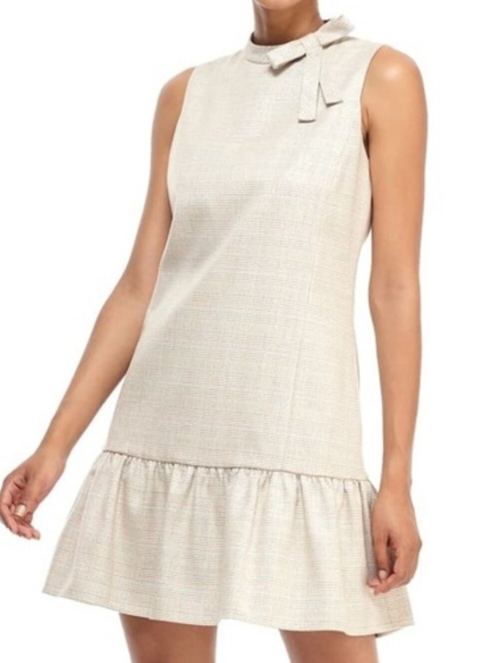 Gal Meets Glam Philippa Sleeveless Bow-Neck Ruffle Hem Dress - Cream